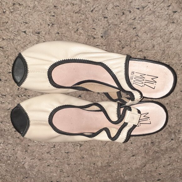 MIZ MOOZ-Dory-Beige Leather/Black Elastic Stretch Slingbacks-Sz 38.5-Excellent - Picture 6 of 7